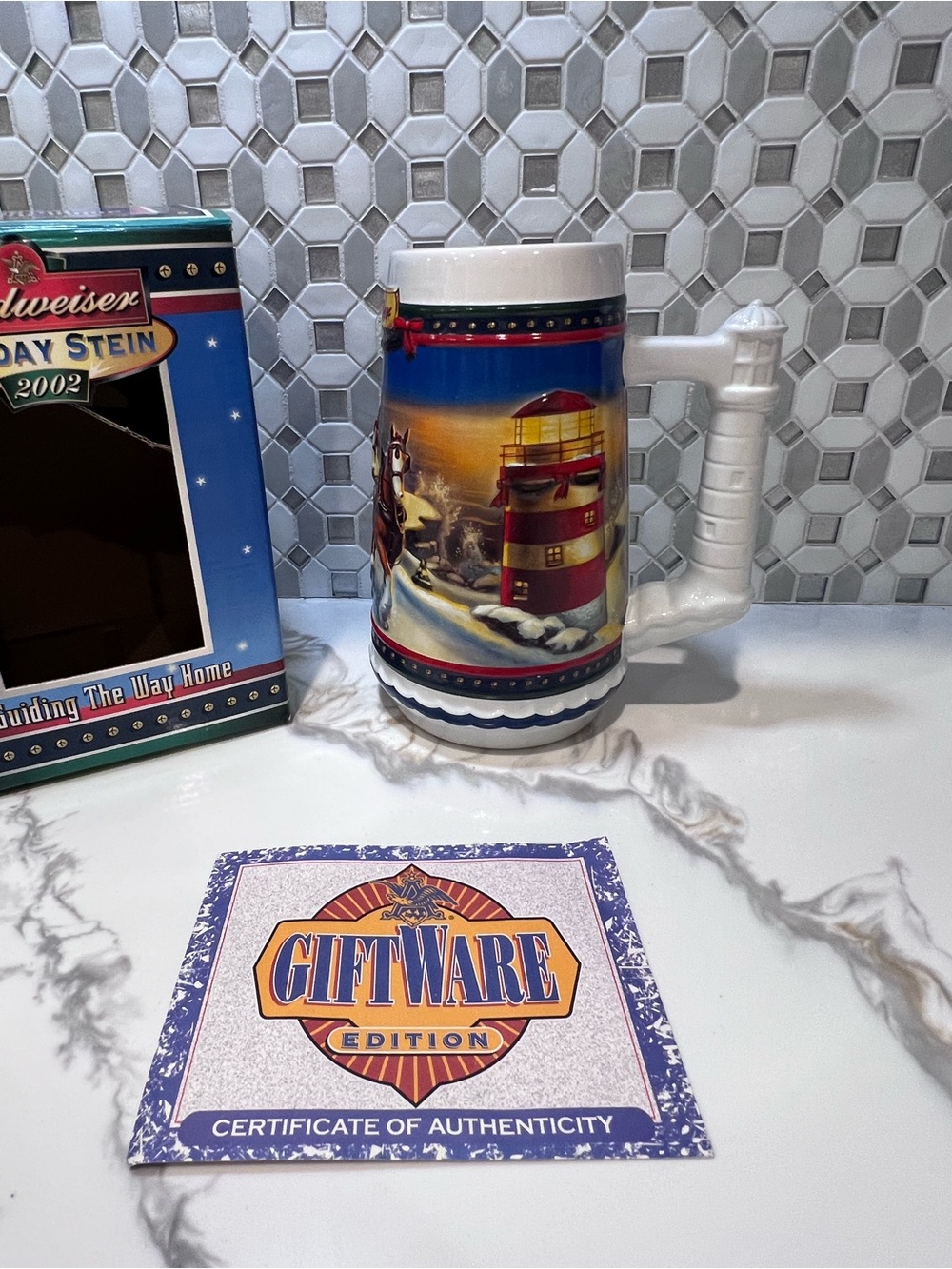 Vintage 2002 Budweiser Holiday Stein Beer Mug "Guiding The Way Home"